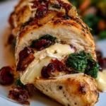 Poulet farci au brie, canneberges et épinards, plat délicieux et réconfortant