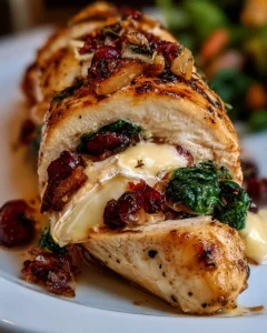 Poulet farci au brie, canneberges et épinards, plat délicieux et réconfortant