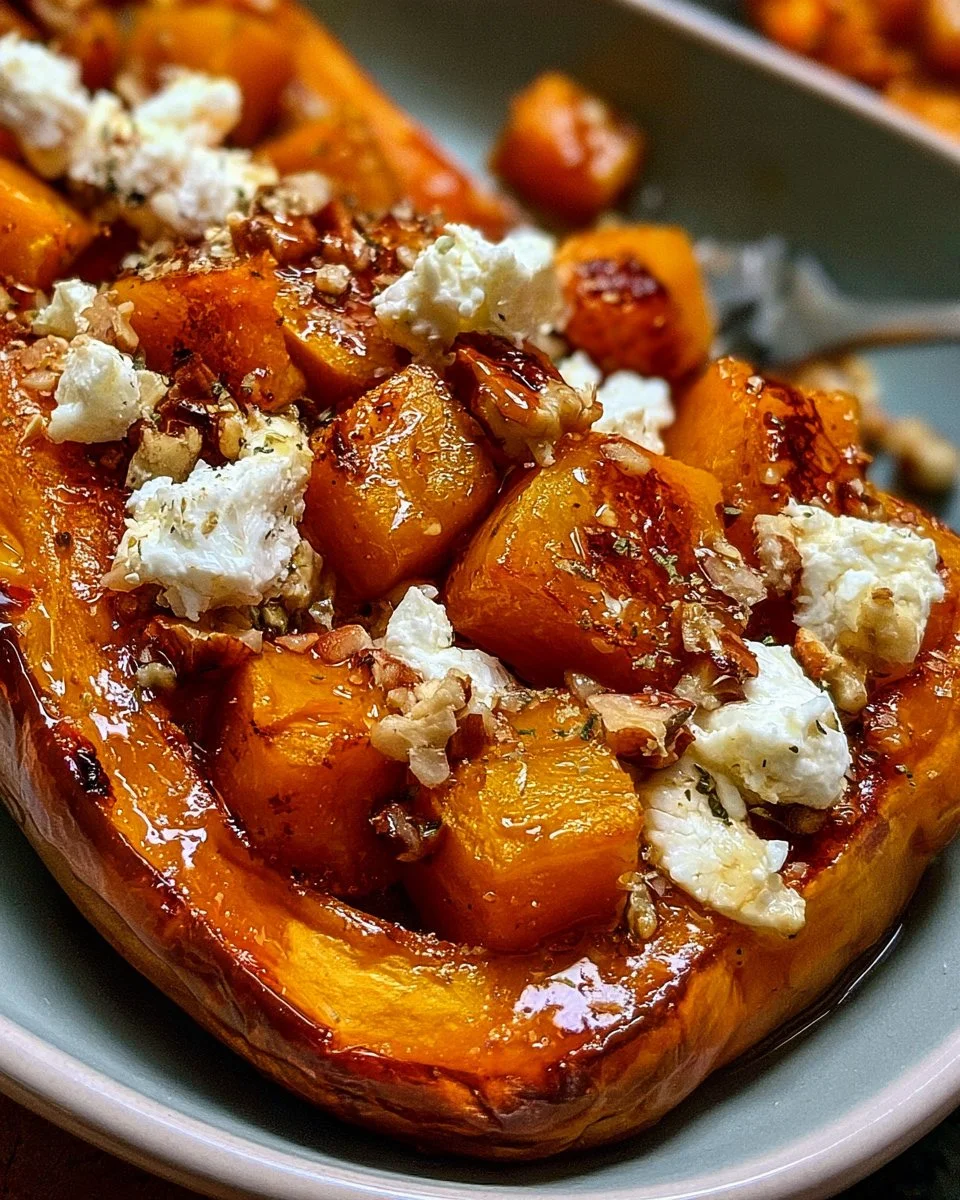 Rôti de butternut au miel, feta et noix