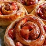 Roulés à la cannelle et fraises faits maison, dessert savoureux et apétissant