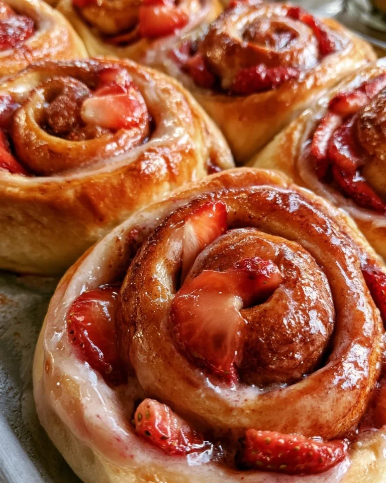 Roulés à la cannelle et fraises faits maison, dessert savoureux et apétissant